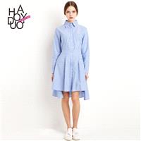 School Style Sweet Solid Color Fall 9/10 Sleeves Stripped Dress - Bonny YZOZO Boutique Store