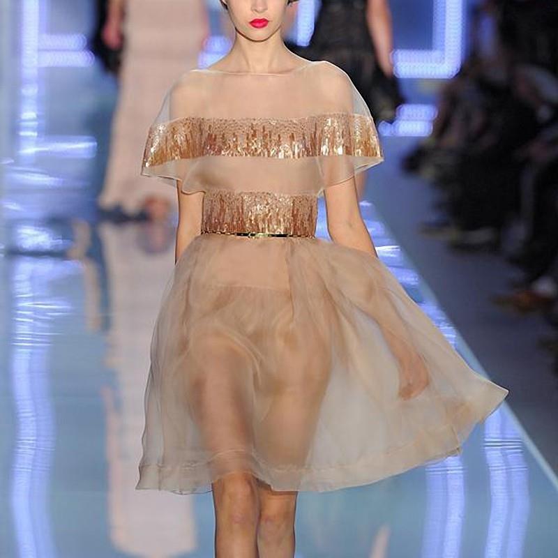 My Stuff, 2017 summer dress new perspective slim A-line skirt sequins scalloped edge mid-Length Skir