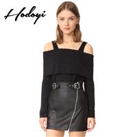 Vogue Sexy Simple Slimming Off-the-Shoulder One Color Fall 9/10 Sleeves Strappy Top T-shirt - Bonny