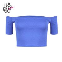 Sexy Bateau Off-the-Shoulder High Waisted Summer Flexible Crop Top T-shirt Basics - Bonny YZOZO Bout