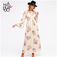 Vogue Printed Long Sleeves Lace Up Dress - Bonny YZOZO Boutique Store