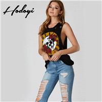 Oversized Vogue Sexy Printed Ripped Sleeveless Skull Rose Summer Sleeveless Top - Bonny YZOZO Boutiq