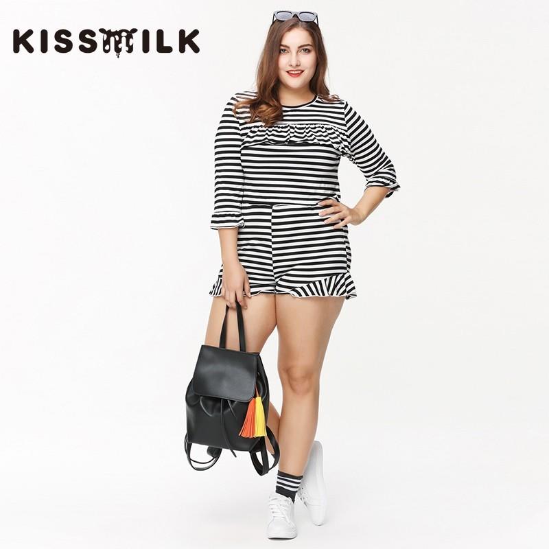 My Stuff, 2017Plus Size women's spring new fashion black and white striped wavy edges and comfortabl