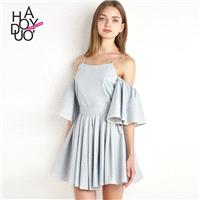 Vogue Pleated Frilled Sleeves Curvy Off-the-Shoulder Summer Dress - Bonny YZOZO Boutique Store