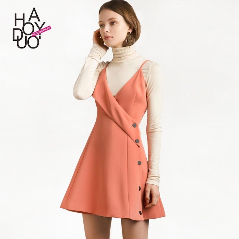 My Stuff, Sexy Sweet Attractive V-neck Accessories Fall Buttons Strappy Top Dress - Bonny YZOZO Bout