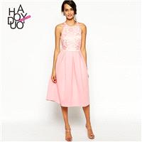 Simple Sweet Split Front Ruffle Sleeveless One Color Summer Lace Dress - Bonny YZOZO Boutique Store