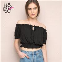 Fall 2017 women new fashion sweet chiffon neck strapless lace short shirts - Bonny YZOZO Boutique St