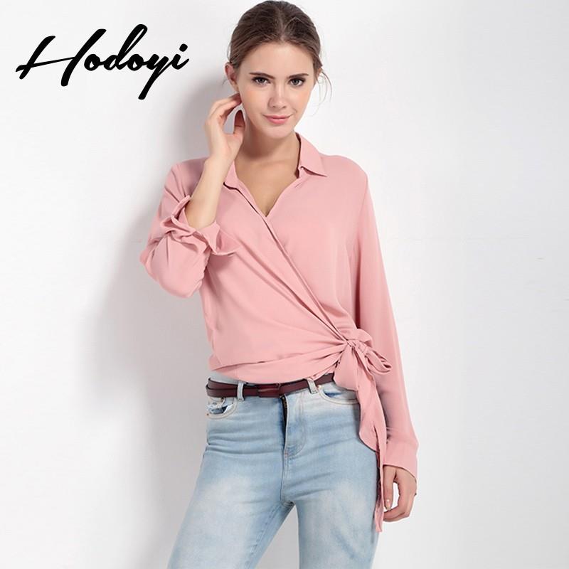 My Stuff, 2017 summer new women's clothing career women deep v unique-bound hem long-sleeved short b