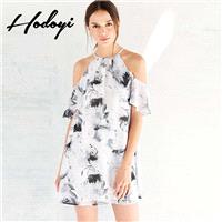 2017 summer new women's sexy strapless ink printing slim dress - Bonny YZOZO Boutique Store