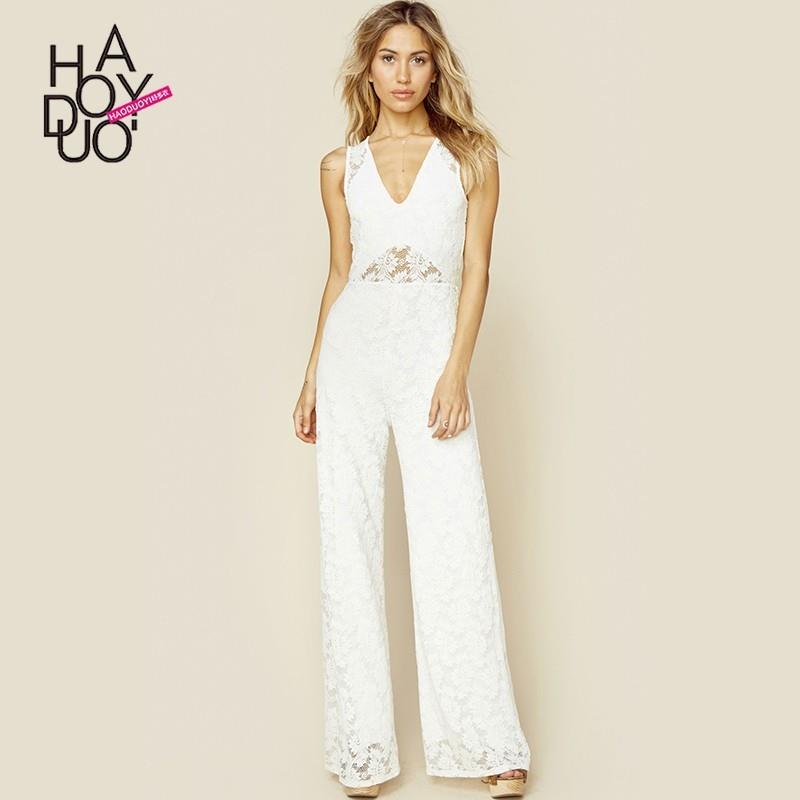 My Stuff, Sexy Open Back Low Cut Sleeveless Lace Summer Strappy Top Jumpsuit Flare Trouser - Bonny Y
