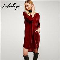 Oversized Vogue Sexy V-neck 3/4 Sleeves Pocket One Color Spring Dress - Bonny YZOZO Boutique Store