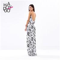 2017 new leaves in spring and summer print dress dresses elegant slim Halter dress - Bonny YZOZO Bou