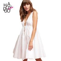 2017 summer New Women's Sexy deep V line Backless Sleeveless pure color dress - Bonny YZOZO Boutique