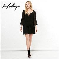 Vogue Sexy Simple Flare Sleeves Chiffon One Color Fall Dress - Bonny YZOZO Boutique Store