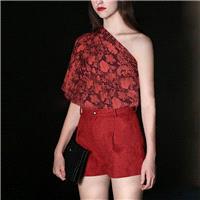 2017 summer new floral printed oblique shoulder blouse T-Shirt suede shorts suit - Bonny YZOZO Bouti