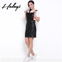 School of 2017 summer sweet new style PU leather overalls slim splice dress - Bonny YZOZO Boutique S