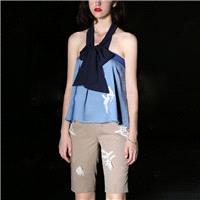 2017 summer new hanging neck lace bowknot tops T-Shirt straight leg shorts - Bonny YZOZO Boutique St