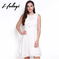 Vogue Sweet Split Front Slimming Sleeveless High Waisted One Color Fall Frilled Dress - Bonny YZOZO