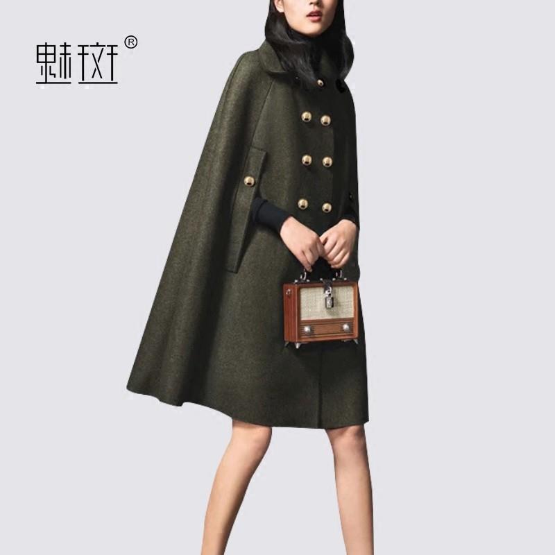 My Stuff, Oversized Polo Collar Double Breasted Wool Wool Coat Puncho Coat Overcoat - Bonny YZOZO Bo