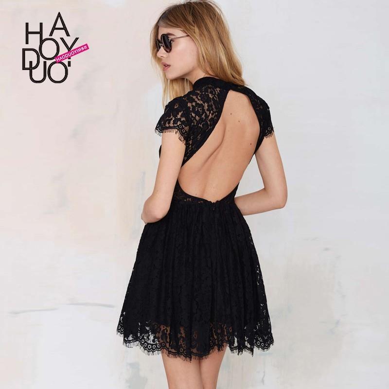 My Stuff, Spring of 2017 summer sexy backless lace ruffled waist slim dress woman - Bonny YZOZO Bout