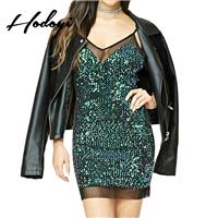 Vogue Sexy Seen Through Split Front Sequined Accessories Spring Strappy Top Backpack Dress - Bonny Y