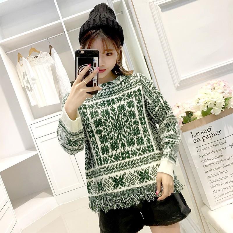 My Stuff, Must-have Oversized Vogue Fringe Jacquard Fall Knitted Sweater Sweater - Bonny YZOZO Bouti