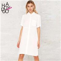 Summer 2017 new stylish single breasted boyfriend style shirt dress side-slit pockets dress - Bonny