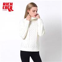 Must-have Oversized High Neck Long Sleeves One Color Winter Braided Top Knitted Sweater Sweater - Bo