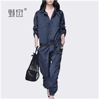 Temperament lazy fall 2017 new plus size dresses women casual pants easy wide leg pants jumpsuit - B