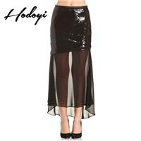 Vogue Asymmetrical Split Front Slimming High Waisted Chiffon Sequined One Color Spring Skirt - Bonny