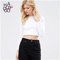 Vogue Simple Slimming One Color Fall 9/10 Sleeves Crop Top T-shirt - Bonny YZOZO Boutique Store