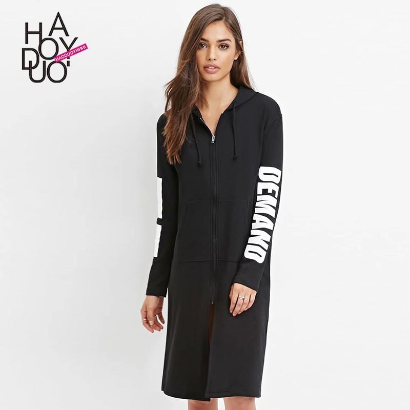 My Stuff, Spring 2017 new Wei dress letter printing easy, sporty hooded dress - Bonny YZOZO Boutique