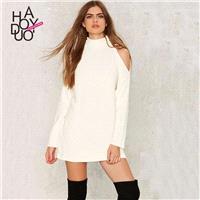 Vogue Sexy Off-the-Shoulder One Color Fall 9/10 Sleeves Dress Sweater - Bonny YZOZO Boutique Store