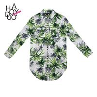 Oversized Vogue Printed Pocket Buttons Coconut Trees Blouse - Bonny YZOZO Boutique Store