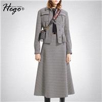 Vogue Attractive High Waisted Wool Swallow Gird Fall 9/10 Sleeves Twinset Skirt Coat - Bonny YZOZO B
