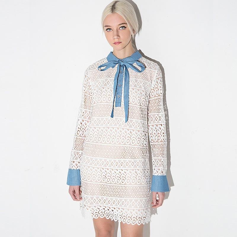 My Stuff, Sweet Fresh Split Front Bow Hollow Out Crochet Slimming Lace Dress - Bonny YZOZO Boutique