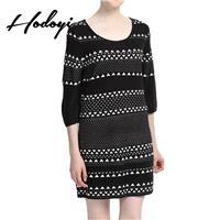 Vogue Solid Color Slimming Scoop Neck 3/4 Sleeves Jersey Spring Stripped Dress - Bonny YZOZO Boutiqu