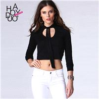 Vogue Sexy Hollow Out Slimming One Color Fall Tie T-shirt - Bonny YZOZO Boutique Store