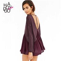 Autumn ladies ' new head t shirt long sleeve backless v-neck blouse sexy top - Bonny YZOZO Boutique