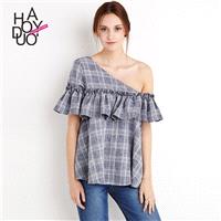 Vogue Sweet Frilled Off-the-Shoulder Accessories Lattice Summer Blouse - Bonny YZOZO Boutique Store