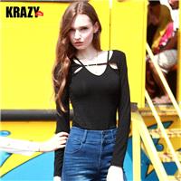 2017 autumn pure cotton stretch v neck long sleeve t-shirt design sense of self 8755 - Bonny YZOZO B