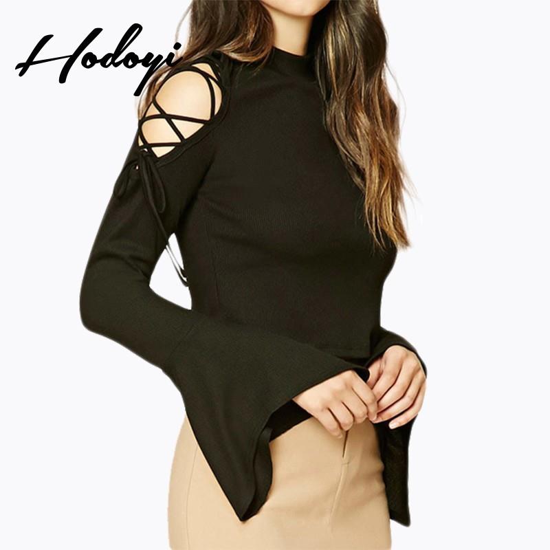 My Stuff, Vogue Sexy Slimming Flare Sleeves Off-the-Shoulder Scoop Neck Fall Tie 9/10 Sleeves T-shir
