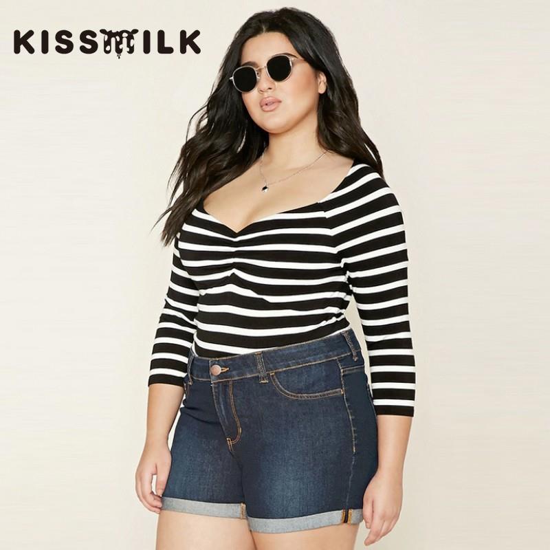 My Stuff, Plus Size women's 2017 summer new tops T-shirt fashion classic striped basic shirt T-Shirt