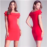 Vogue Sexy Slimming Sheath Bateau Off-the-Shoulder Edgy Short Sleeves Formal Wear Dress - Bonny YZOZ