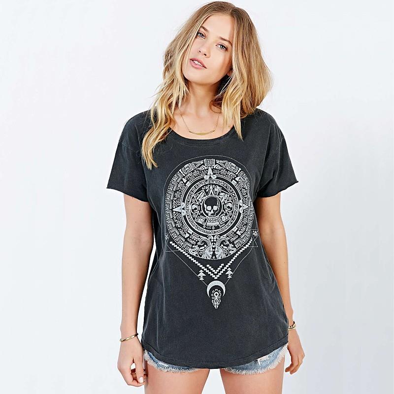 My Stuff, Retro fashion leisure Totem print slim t short sleeve t-shirt blouse women's student - Bon