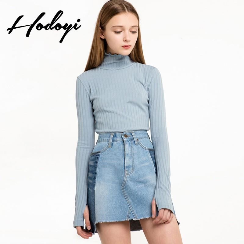 My Stuff, School Style Must-have Student Style Slimming Agaric Fold High Neck One Color Spring Knitt