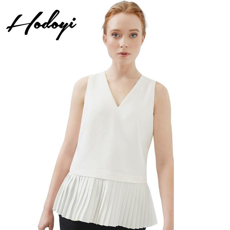 My Stuff, Office Wear Vogue Sexy Simple Pleated V-neck Sleeveless Summer Blouse - Bonny YZOZO Boutiq