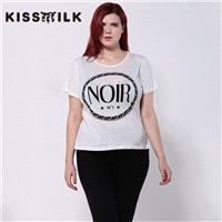 Vogue Simple Printed Plus Size Scoop Neck Alphabet Short Sleeves T-shirt - Bonny YZOZO Boutique Stor