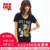 Must-have Old School Oversized Student Style Printed V-neck Fall Casual Short Sleeves T-shirt Top -