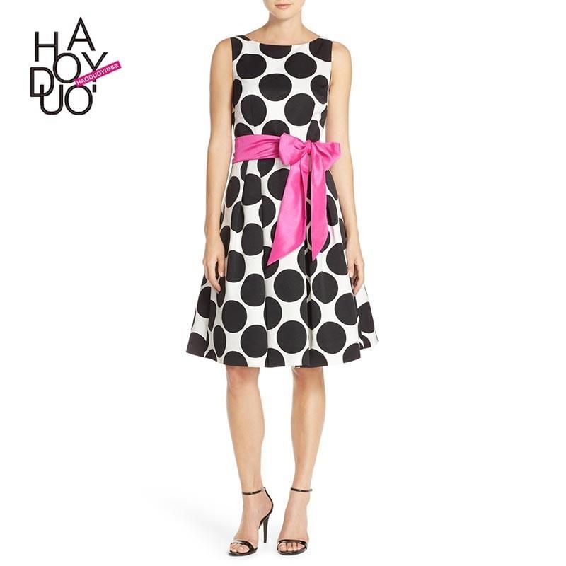 My Stuff, Vogue Bow Sleeveless Polka Dot Summer Belt Dress - Bonny YZOZO Boutique Store